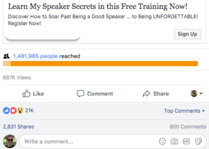 webinar registrations with facebook ads social proof example